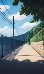 long bridge next to power lines and trees
