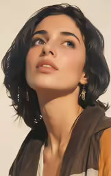 a close up photo of a woman wearing large gold hoop earrings