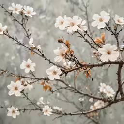 a white flowered tree has many brown buds on it