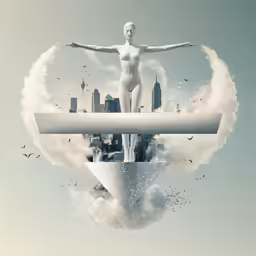 a body is in the middle of clouds that are floating