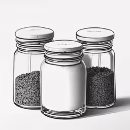 three jars filled with black seed beans