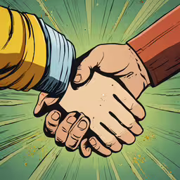 a picture of two hands shaking over each other,two people shaking hands on top of a green background