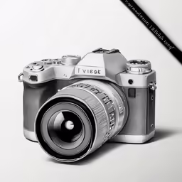 a drawing of a camera with its lens on the table