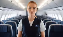 a woman standing in front of a row of seats
