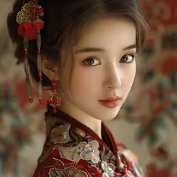a asian doll dressed in traditional clothing poses for a photo,an image of a woman in oriental dress