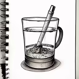 a drawing of a glass filled with liquid and sand