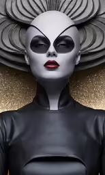 a woman with makeup on wearing a headdress