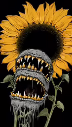 a black and yellow flower with a black background