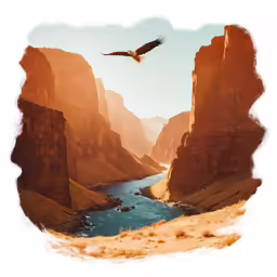 a bird flying over the top of a canyon