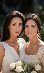 two brides smile and pose for the camera