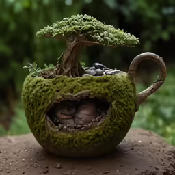 a tea pot shaped like an evil tree