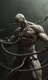 a digital painting of a creature holding a tree branch