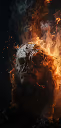 an abstract portrait of a woman is shown in flames