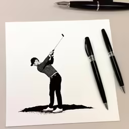 a man on a white and black card holding a golf club