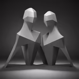 two abstract figures sitting together in black and white