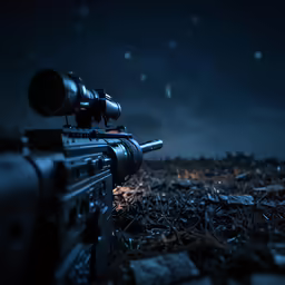 a single weapon rifle on a very dark background