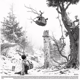 the children are flying kites in the sky above a forest