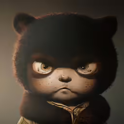 a large stuffed bear wearing a brown jacket and scarf