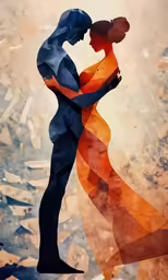 a couple standing next to each other with their arms around each other