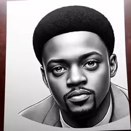 an ink drawing of a man with a beanie on top of his head