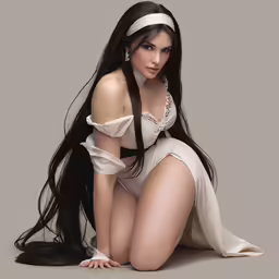 a sexy woman wearing lingerie, with long dark hair
