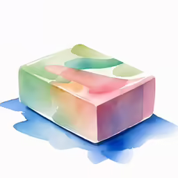 a colorful box with a big splash on the floor