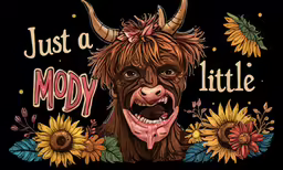 the animal is smiling with sunflowers around it