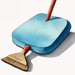 the image depicts a painting of an object with a long handle and a brush on top