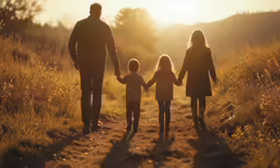 the people are walking along a dirt path