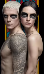 two people wearing fake fake breasts and fake body makeup