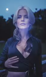 a woman with very large breast posing for the camera