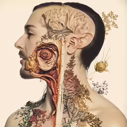 a close up of a person with many brain organs
