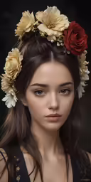 a woman with flowers in her hair