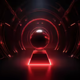 a red light in the middle of a dimly lit tunnel