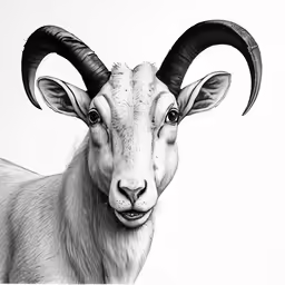 an art print of a horned goat with large horns