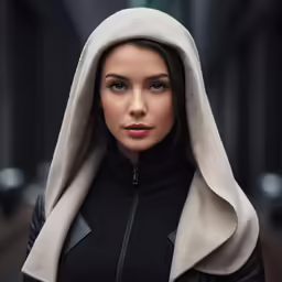 a woman in black and a hoodie is outside