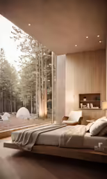 there is a large bed in the bedroom with windows