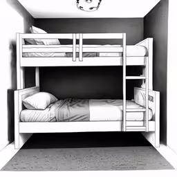 a drawing of a bedroom with bunk beds