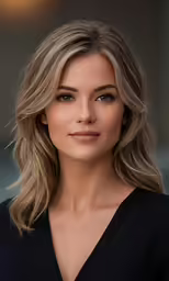 a woman wearing a black top looks at the camera