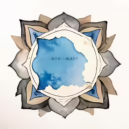 an artistic drawing depicting the word in a circular hole