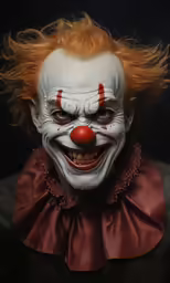a clown with red hair and orange nose ring