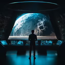 a man standing in front of a huge screen