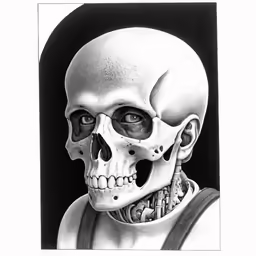 a drawing of a skeleton that is looking out the window