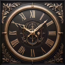 an image of a large black clock with gold numerals