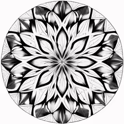 black and white drawing with the image of a flower in the center