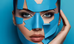woman wearing blue plastic mask covering her face