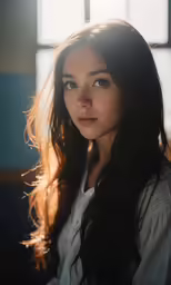 a woman in white is looking at the camera