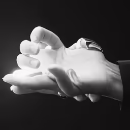 the white hands of a woman are held up