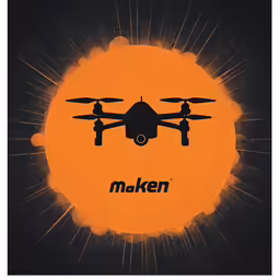 a black and orange poster with an image of a large airplane flying over a sunburst
