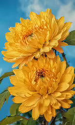 the large yellow flower is surrounded by green leaves